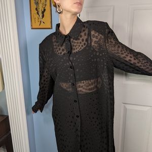 Vintage Sheer Dress or Duster Cardigan XL polkadot